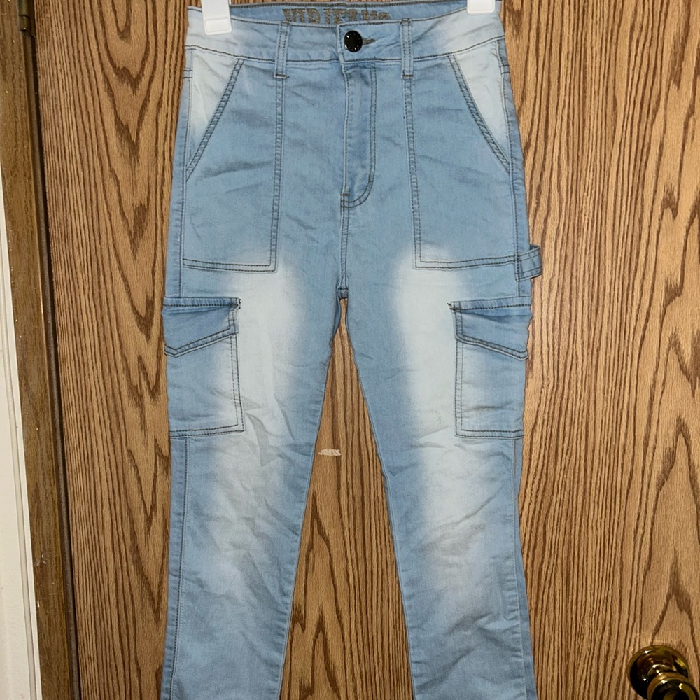 Wax Jean Light Blue Ankle Cropped Cargo Jeans